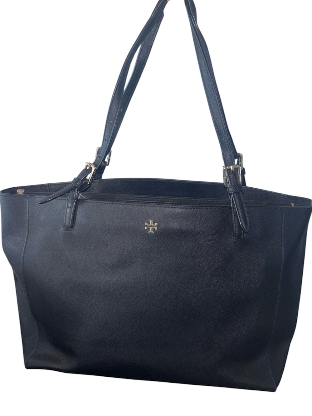 Tory Burch black Leather Tote with Gold Logo